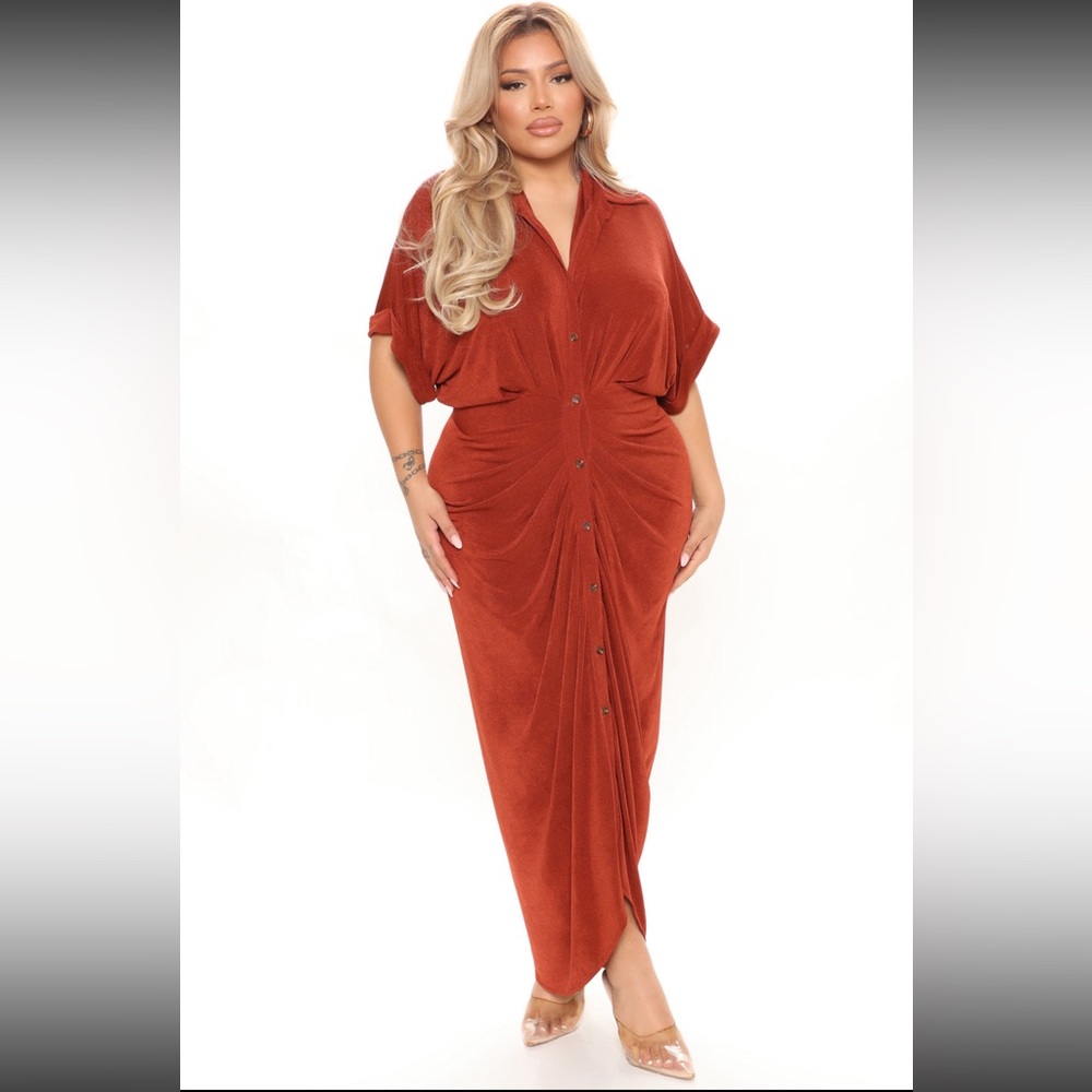 Fashion Nova - City Mood Slinky Dress-Rust